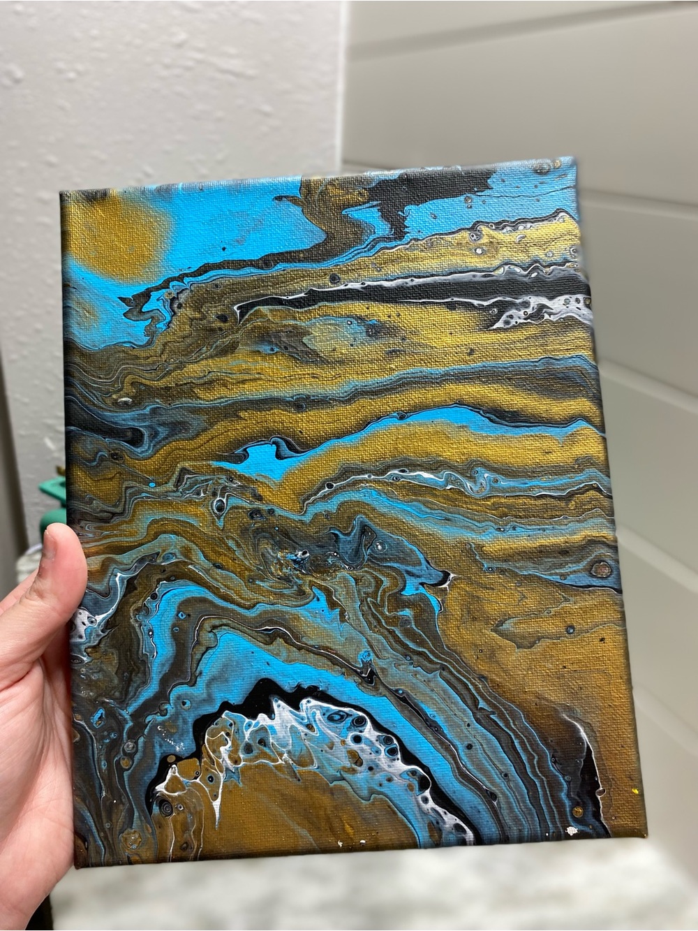 Blue and Gold Fluid Art Painting - Picture 3 of 7